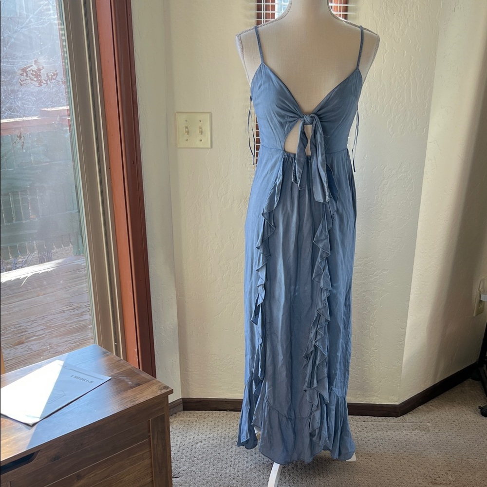 Angie Blue Tie-Front Maxi Dress